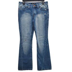 Rampage Clothing Women's Y2K Medium Wash‎ Distressed Flare Jeans Junior's Size 7